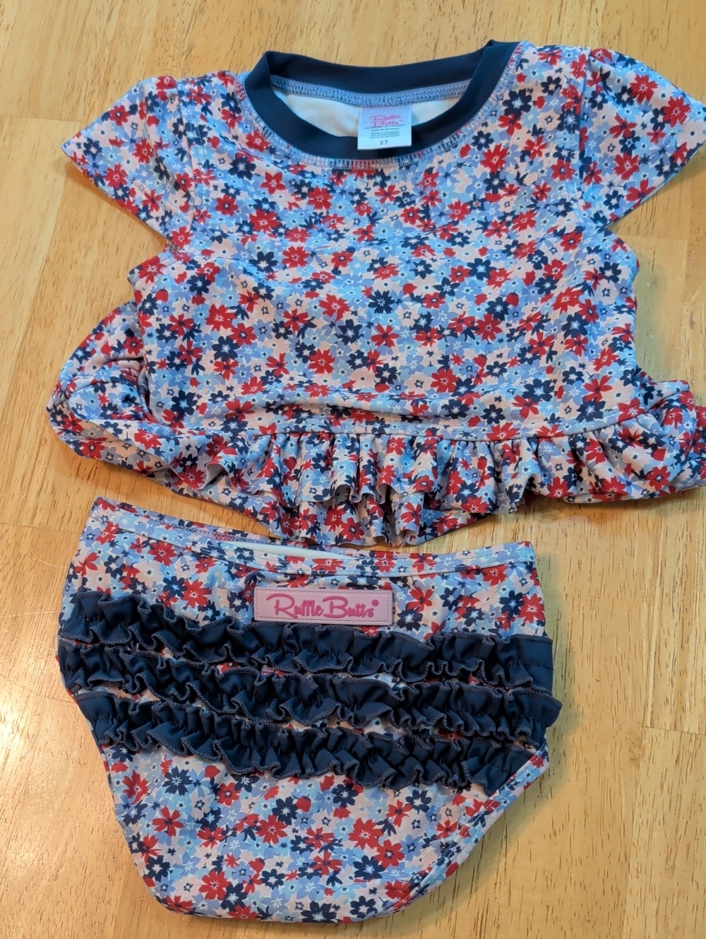 Red White And Bloom Ruffle Butts Swim